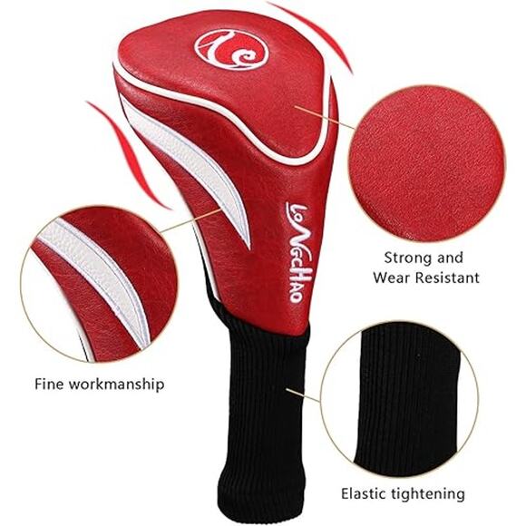 Red & White Golf Head Covers 3pcs Set, Driver Fairway Wood Headcovers 1/ 3 / X - Picture 6 of 12
